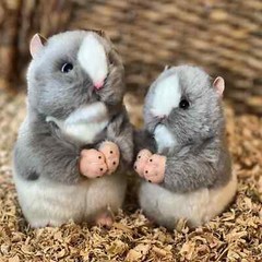 2 Plush Hamsters for the Price of 1 – 5″ & 6″ Realistic Grey & White