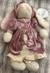 Vintage Dakin 12″ Pink & White Long Lop Ear Rabbit Bunny Plush Velvet Dress Tags