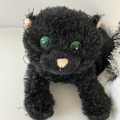 Ganz Webkinz Lot of 2 White+Black Cat & Black Cat 8″ Beanbag Plush Fuzzy Fur