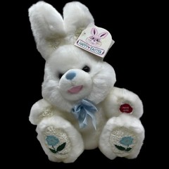 Plush Rabbit White Blue Stuffed Animal 13″ Tickles the Giggling Bunny WatchVideo