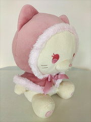 Fukuya Hooded Cape Kitty Sitting Style White Kitty in Pink Cape 11.8″ Plush NWT
