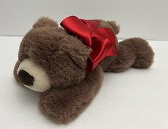 Aurora Brown Bear 11″ Plush Bean Fill 2020 Stuffed Animal Woodland w/ Red Bow