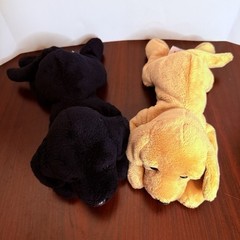 2FAO Schwarz Dog Plush Black Golden Labrador Retriever Puppy Stuffed Floppy Lay