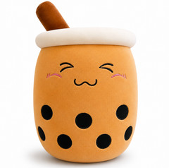 Brown Kawaii Boba Tea Plush Pillow Smiling Eyes Bubble Milk Tea Doll 27 inch