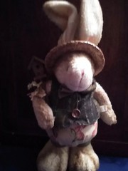 Standing White Rabbit Plush Bunny 18″ Easter Decor W Straw Hat, Vest & Birdhouse