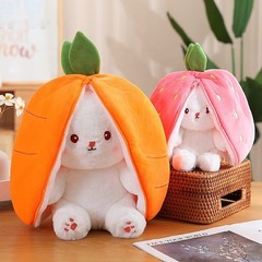 Bunny Plush Doll Toy Pillow, Reversible Carrot Strawberry Bunny Stuffed Anima…