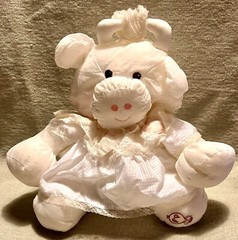 1986 White Cow Puffalump Plush Fisher Price Pink Heart Dress Embroidered Eyes