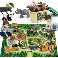 FRUSE Safari Animals Figures Toys 12 piece assortment, Green,brown,white,grey
