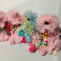 6 Shaggy Platypus Plush Stuffed Animals NEW Pink Rainbow- Lot Glitter Eyes
