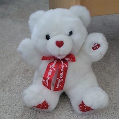 PBC Love Me TenderWhite/Red Valentine Teddy Bear Plush, Washable, Small, 1990