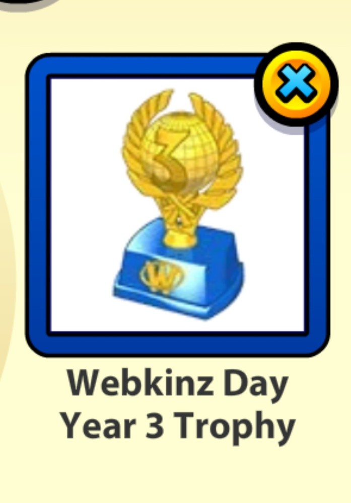 Webkinz Classic RETIRED Webkinz Day Year 3 Trophy Virtual Item Only Year Three