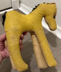 Vintage Yellow Pony Horse Oil Cloth / Painted Horse 1950s Stuffed Toy Animal