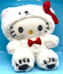 Hello Kitty Huggable Plush 8″ Figure wearing White Polar Bear Outfit w/ Red Bow