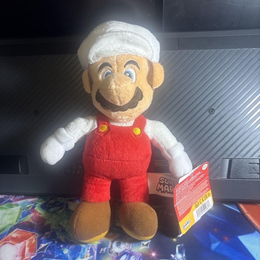 Super fire Mario Plush Medium Stuffed Animal Red White Brown Washable Toy NWT