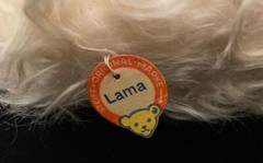 STEIFF LARGE LAMA LLAMA 1957-66 BUTTON PAPER TAG 17″T (43 cm) EULAN GERMANY