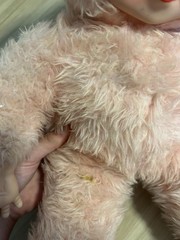 Rushton Vintage Pink Bunny Rabbit Plush Stuffed Animal Blue Ears