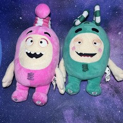 2 Oddbods Zee Green + Pink Plush Stuffed Animal 12 Inch toy One Animation Rare
