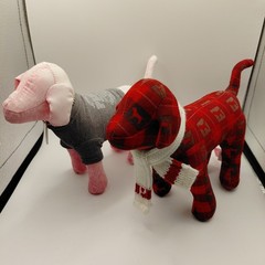 Victoria Secret Plush Puppies / Dogs – Lot of 2 – Plaid & Rock & Roll Pink
