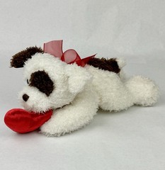 Gund Boo Boo Puppy Dog White Brown Spots Valentine Plush Red Heart Bow Lovey 10”