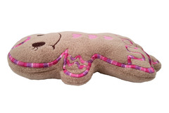 Gingerbread Plush Girl Brown 24cm Embroidered Pink Purple Hearts 9.5″ Soft Toy