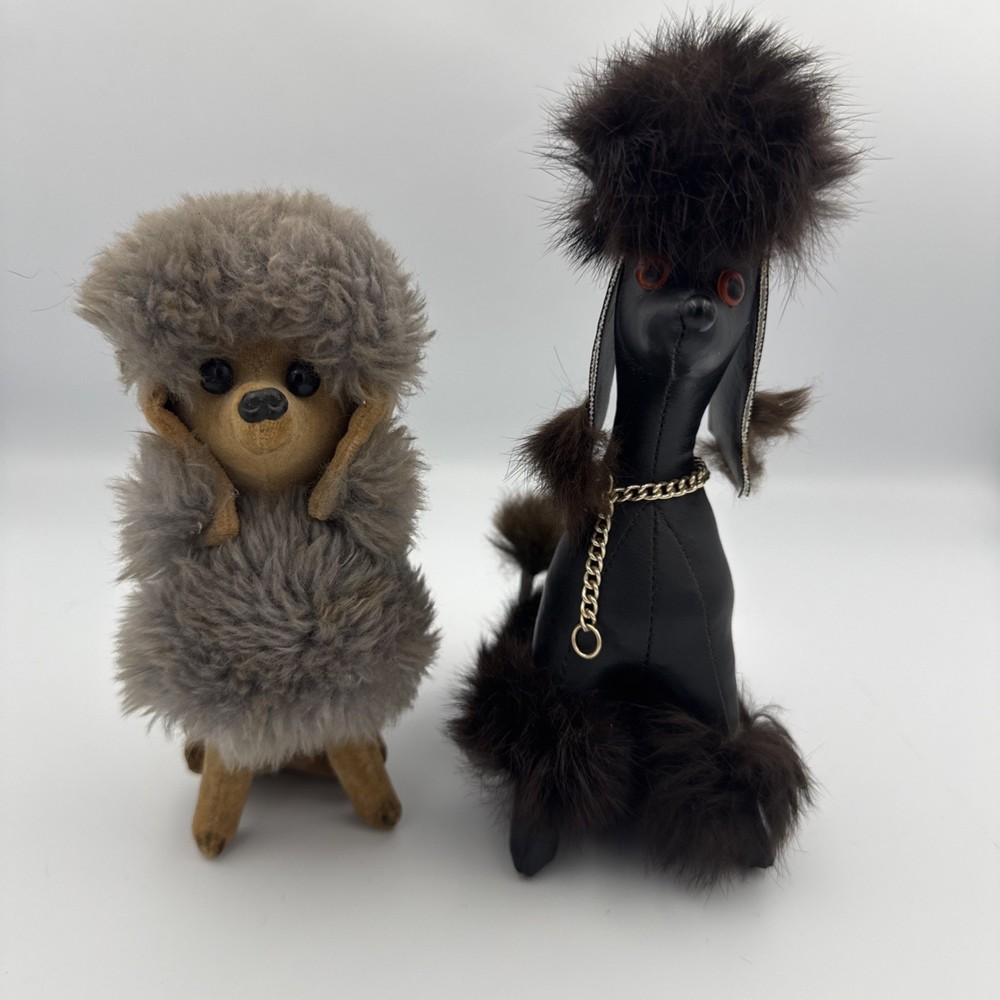 1960s Plush Poodle Dog Lot Kamar & Herman Pecker Wire Tail Made in Japan