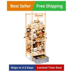 Stuffed Animal Storage with Toys Tray, 57In Large Wooden Stuffy Plushies Stor…