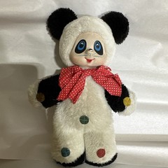 Vintage 1978 Mattel Panda Plush Doll Vinyl Face Stuffed Animal Toy Red Polka Dot