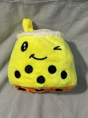 NEW Yellow & Orange Reversible Boba Tea 5″ Plush Stuffed Toy w/ Smile & Tears
