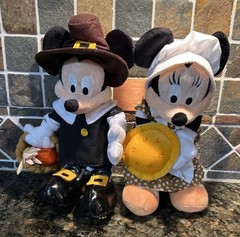Disney Mickey & Minnie Mouse Thanksgiving Pilgrim Plush Set 10” Figures