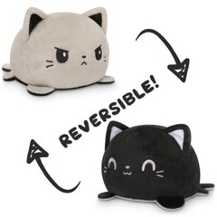 TeeTurtle Reversible Cat Kitty Plushie Happy/Angry Black/Gray ABDL/Little gift