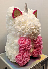 Unicorn In Roses & Carrying Case By Motion Design Pink & White Always Forever BS