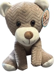 HUGFUN INTERNATIONAL PLUSH TEDDY BEAR TAN CHEVRON PATTERN SITTING TEDDY BEAR