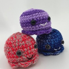 3 Handmade Crochet Octopus Amigurumi Plush Trio Purple Blue Red Small Desk Pets