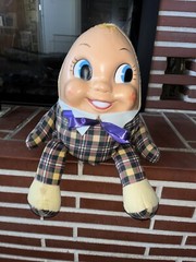 Vintage Humpty Dumpty Doll 2950’s Celluloid Face 12” Plush Egg Toy Stuffed