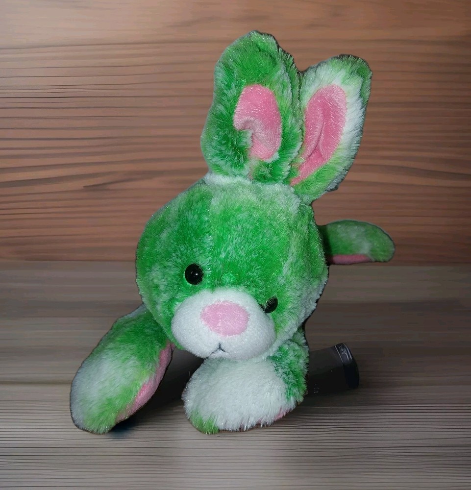 Animal Adventure Green White Tye Dye Bunny Rabbit Stuffed Plush 2017 Pink Belly