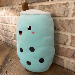 Green Boba Tea Plush Pillow 14” Bubble Milk Tea Squishy Toy