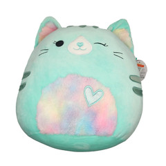 Squishmallows Corinna Teal Tabby Cat 13″ Fuzzy Rainbow Heart Tummy Valentine’s