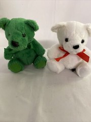 Lot Of 2 First & Main Rainbow Bear Green and White 6 inch Plush Bear 1362 & 1593