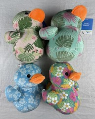 4 Way To Celebrate! Blue Floral Print Duck Plush Duck Stuffed Animal Lot 6”
