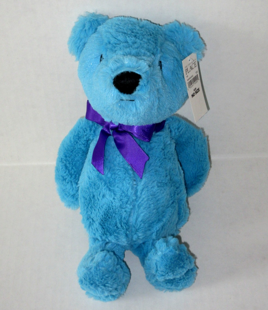 NEW The Childrens Place Blue Teddy Bear Purple Bow Heart 12″ Plush Toy NWT