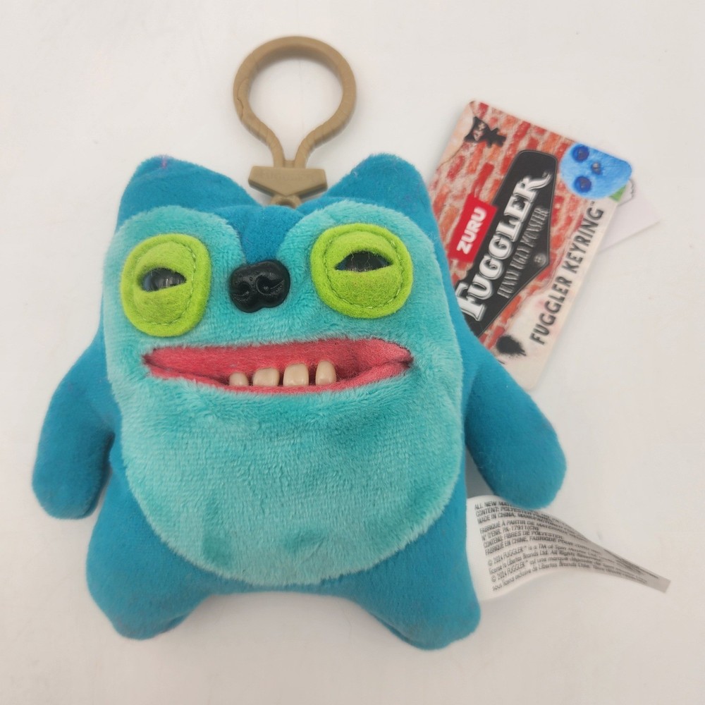 Zuru Fuggler Funny Ugly Monster Keyring Blue Teal Plush Human Teeth Clip On NWT