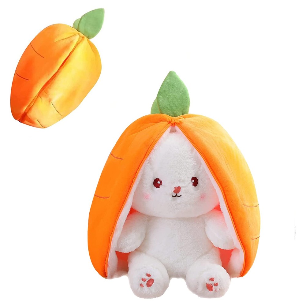 Bunny Plush Doll Toy Pillow, Reversible Carrot Strawberry Bunny Stuffed Anima…