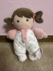 Baby Starters Plush Baby Doll with Rattle, Brunette Olivia, Pink, 9”