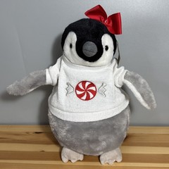 The Petting Zoo Penguin 12″ Plush in Peppermint Sweater with Red Hair Bow NWT