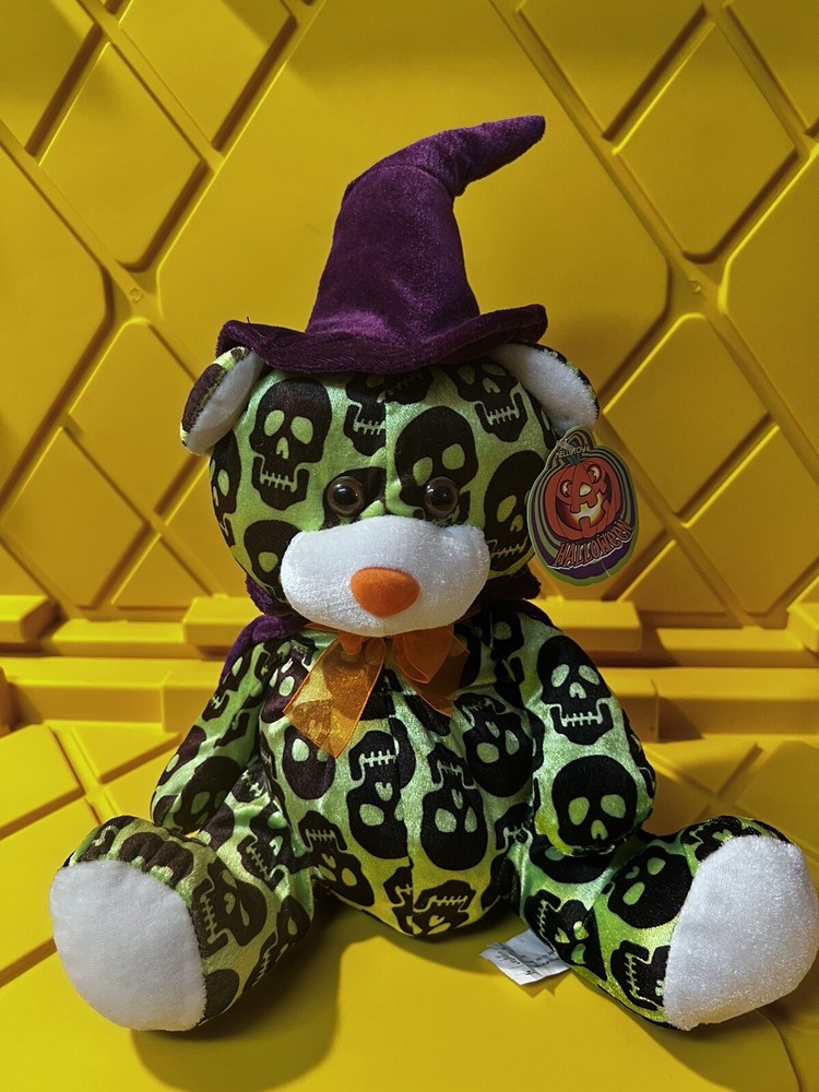 plush 11” Skull Bear W/hat & Cloak 3 AST halloween Kellytoy