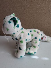 Webkinz Clover Cat HM669 No Code Satin Feet Ganz 8” White And Green Plush