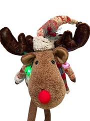 Sitting Reindeer Plush Christmas Holiday Light Up Decor Handmade Handcrafted