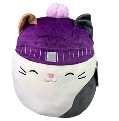 Squishmallows Cam the Calico Cat wearing a Purple Beanie Hat 12″ NWT Winter