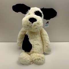 Jellycat Bashful “BRAND NEW” Black Cream White Puppy 12″ Stuffed Medium w/ Tags