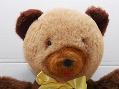 Vintage Dollcraft Industries Teddy Bear Brown With Yellow Ribbon 19”